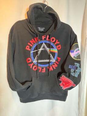 Rare Pink Floyd Sweatshirt Hoodie Men XL Black Prism Graphic Dark Side Patches